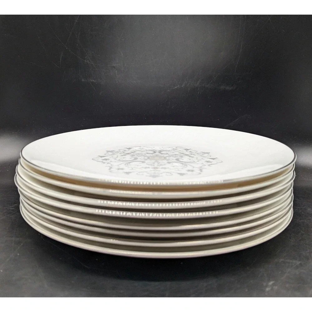 Vintage Royal Worcester England Bridal Lace Set/8 Dinner Plates Mid Century